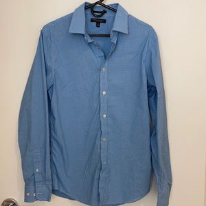 Men’s Machine Washable Blue Checkered Dress Shirt - Banana Republic